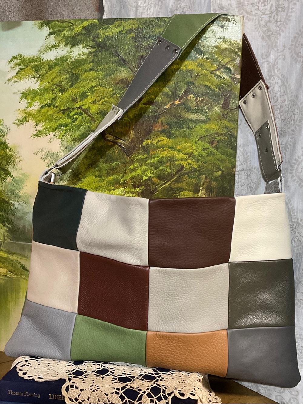 Hobo Patchwork Leather Shoulder Bag in Multi-Color